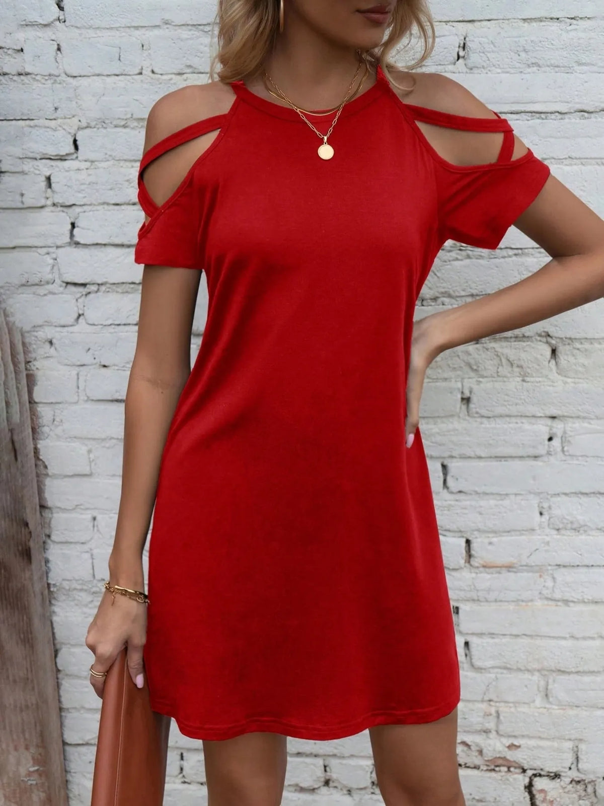 Cold Shoulder Cutout Mini Dress in Red