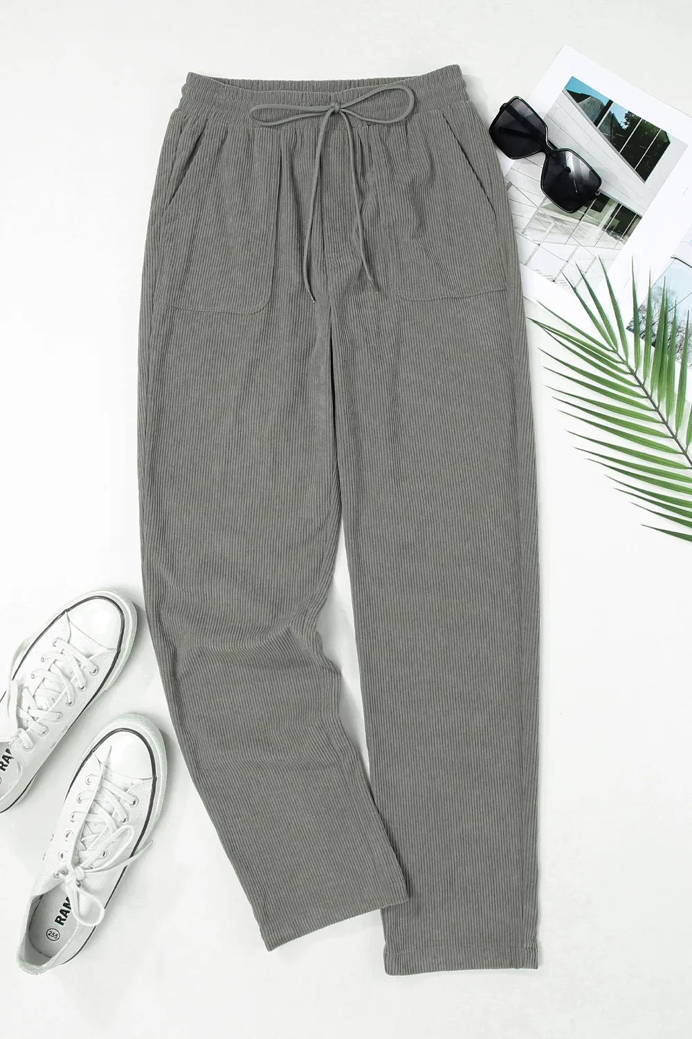 Drawstring Straight Leg Pants with Pockets