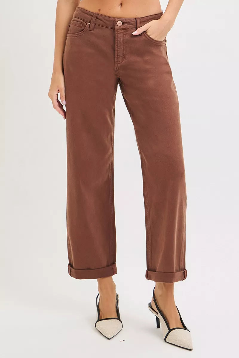 Risen Mid Rise Ankle Barrel Jeans in Cocoa