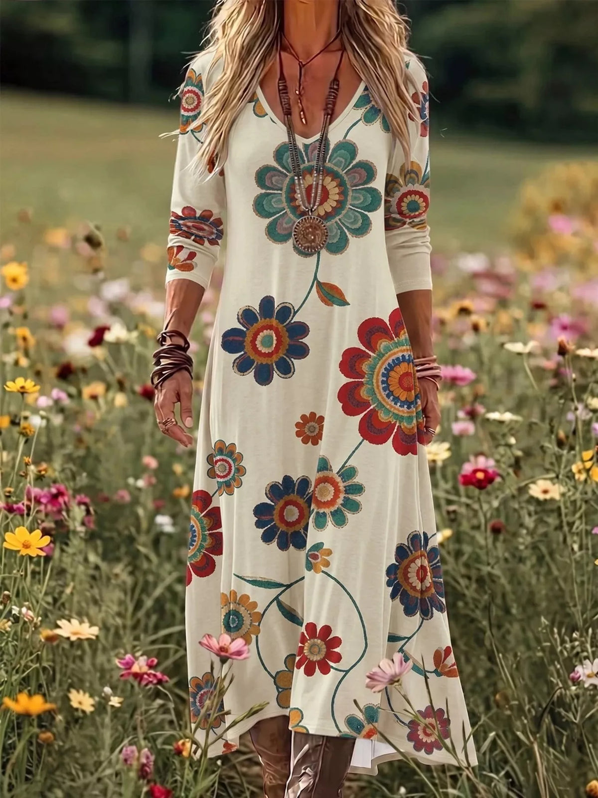 Floral Print Long Sleeve Maxi Dress