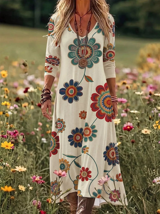 Floral Print Long Sleeve Maxi Dress