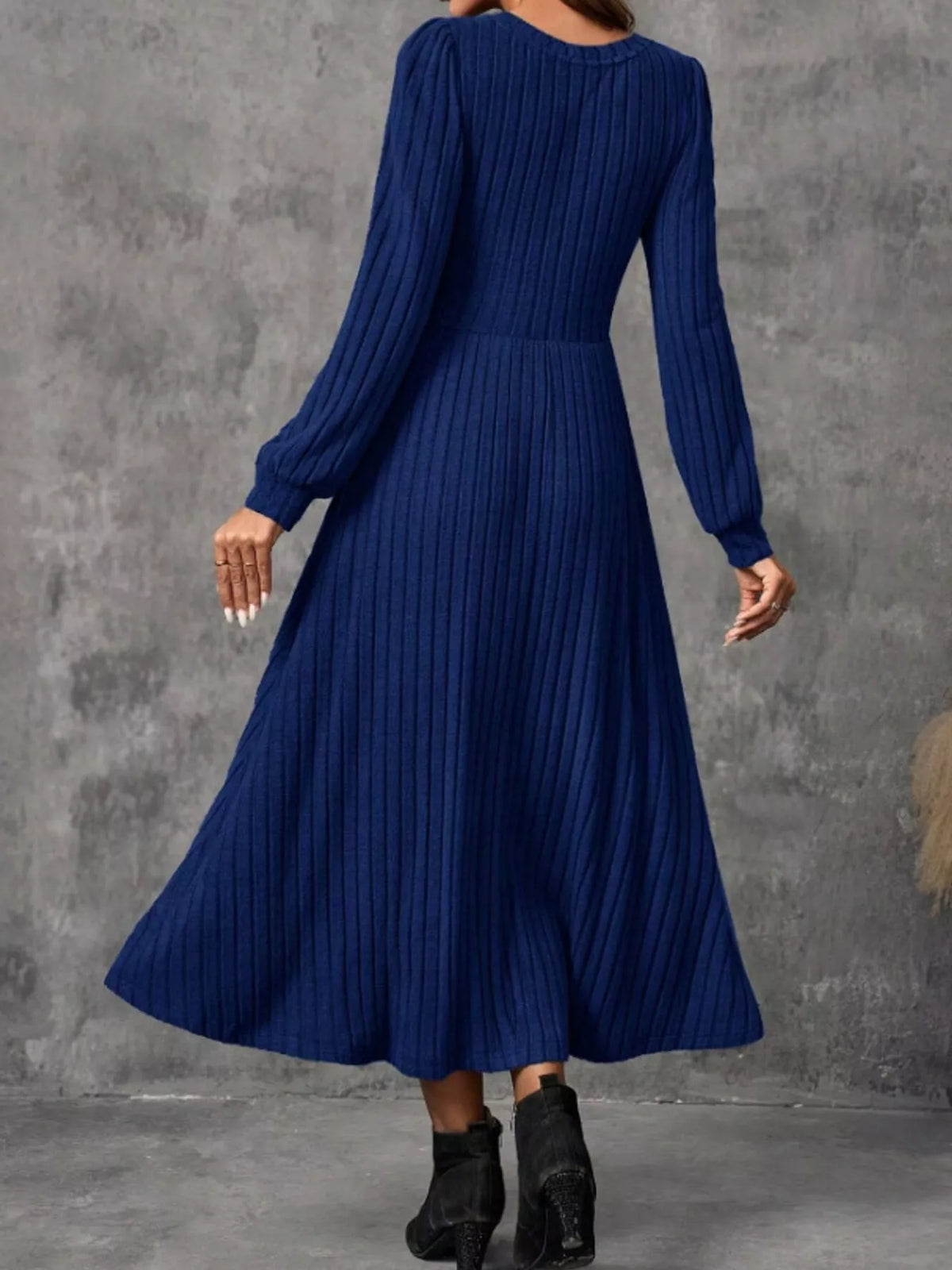 Ribbed Knit A-Line Midi Dress