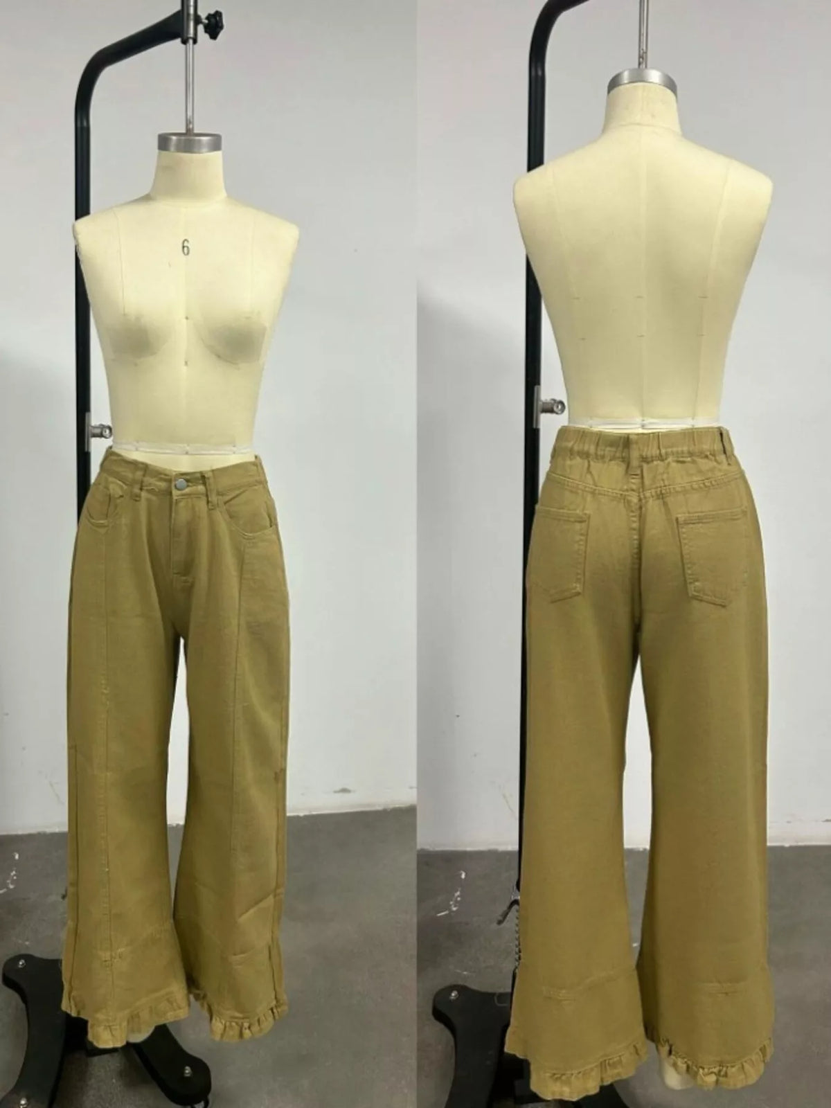 High-Waisted Wide-Leg Ruffle Hem Jeans by Invera