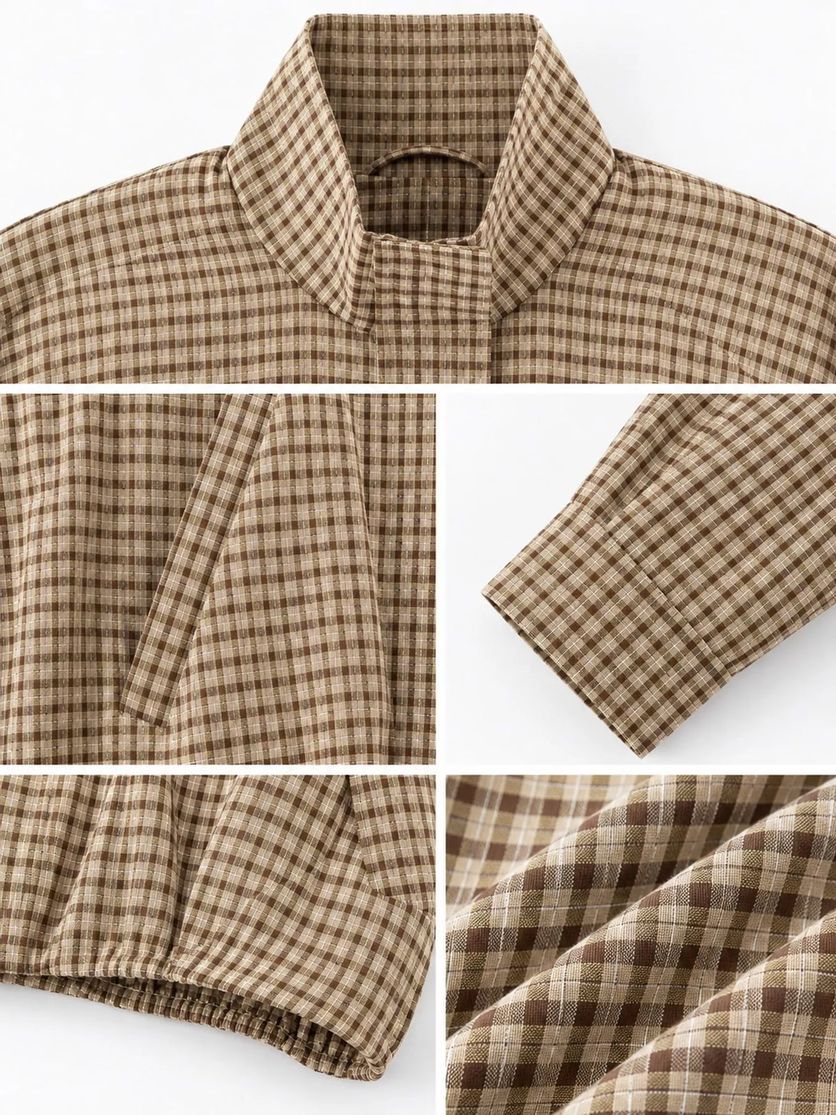 Plaid Stand-Collar Cropped Jacket