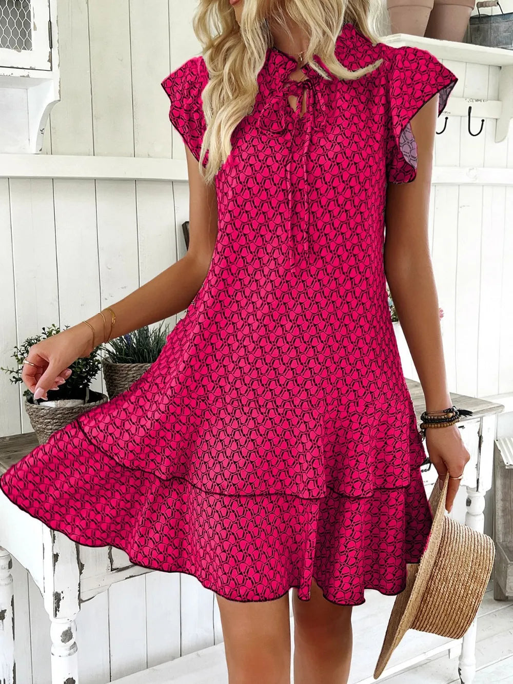 Ruffled Layered Printed Mini Dress by Sara Roman