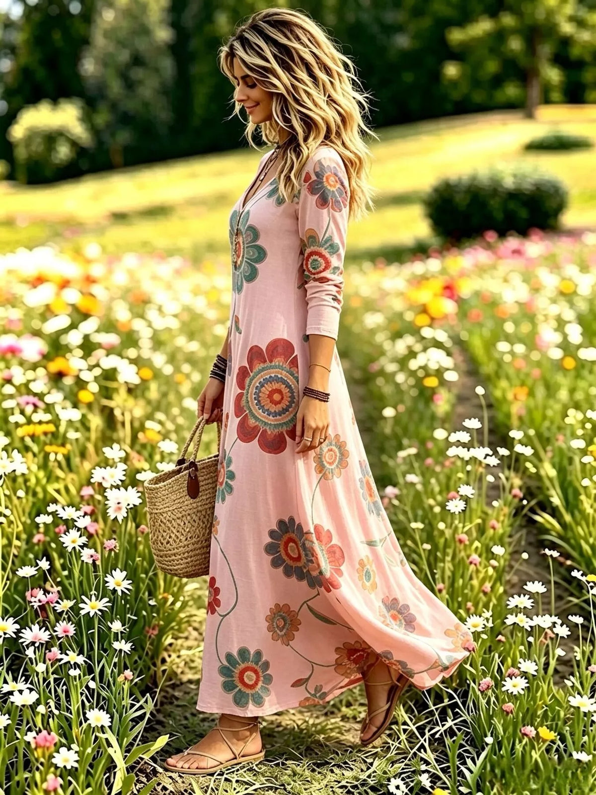Floral Print Long Sleeve Maxi Dress