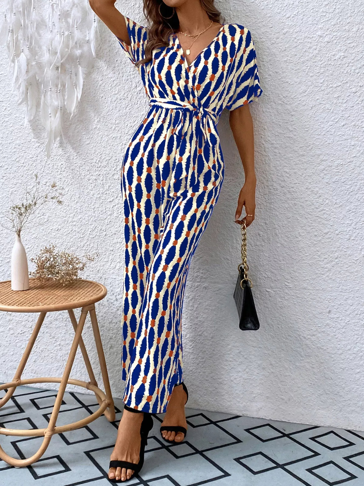 Surplice Tie Waist Short Sleeve Jumpsuit