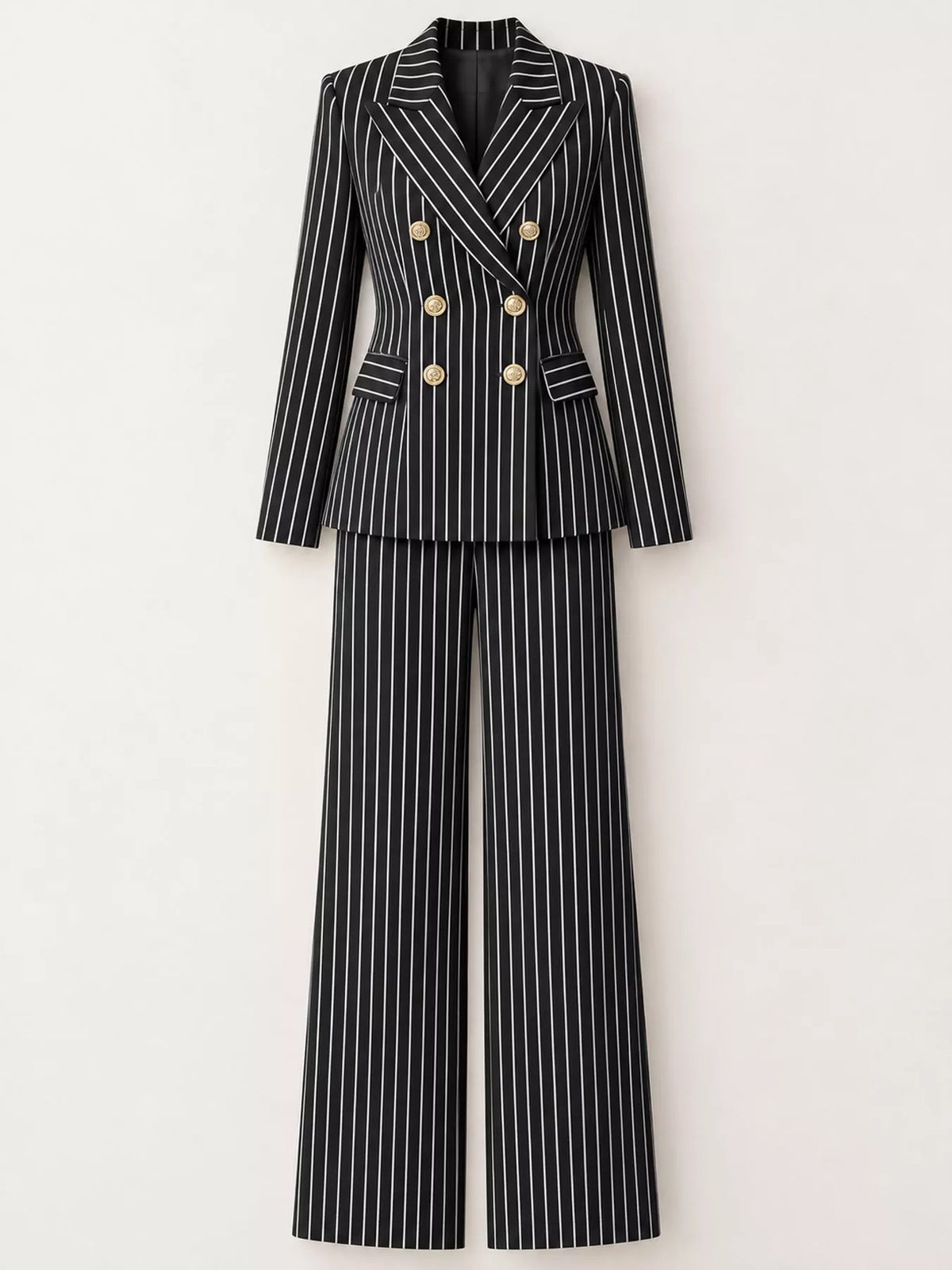 Double-Breasted Pinstripe Blazer and Pants Set