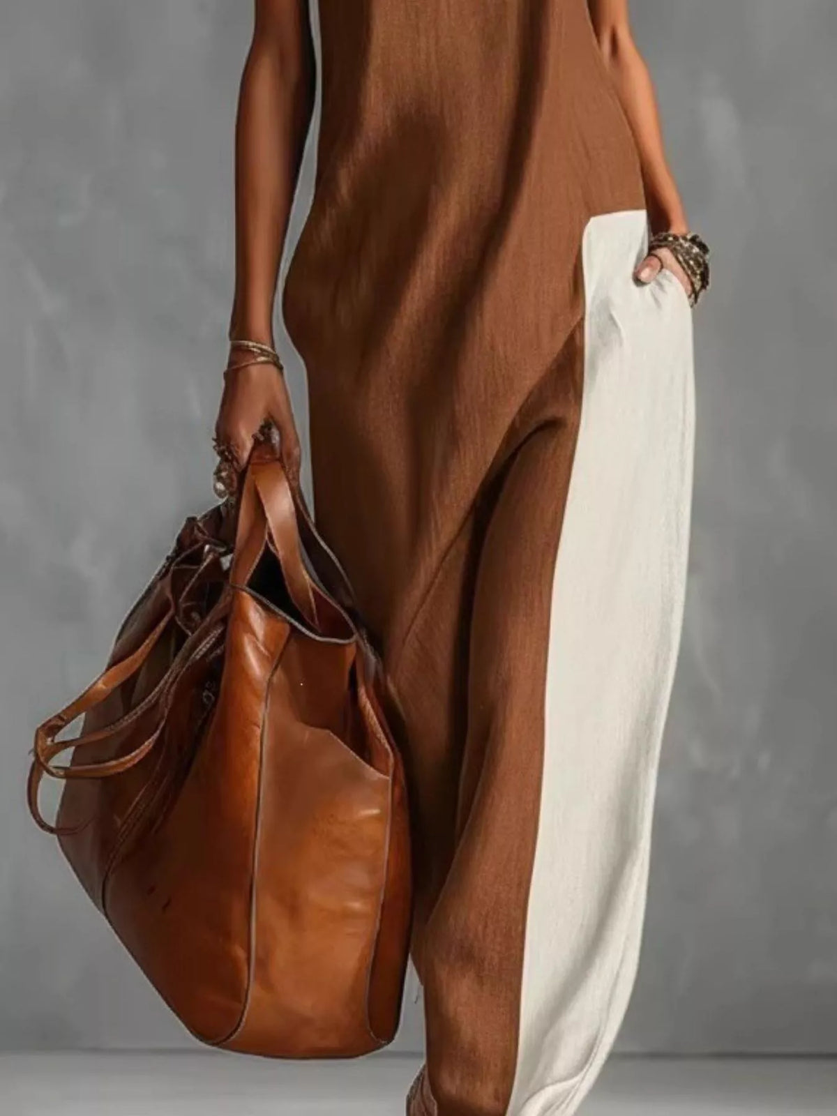 Color Block Mock Neck Sleeveless Maxi Dress