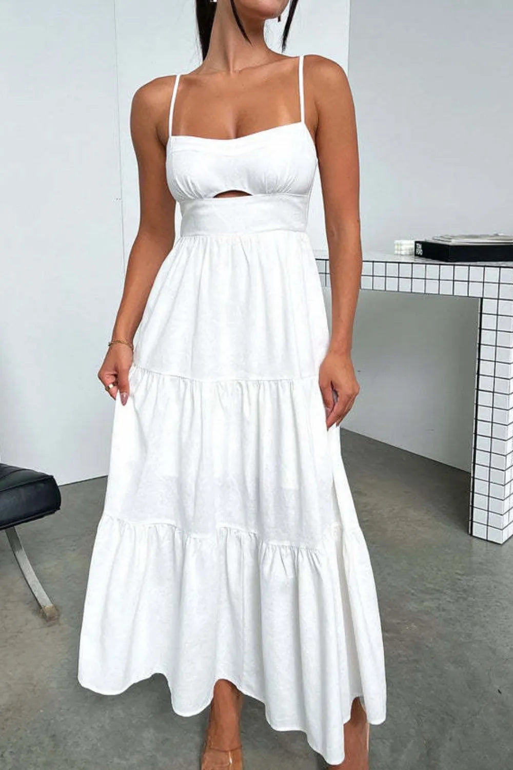 Cutout Tiered Dress with Spaghetti Straps by Shenori