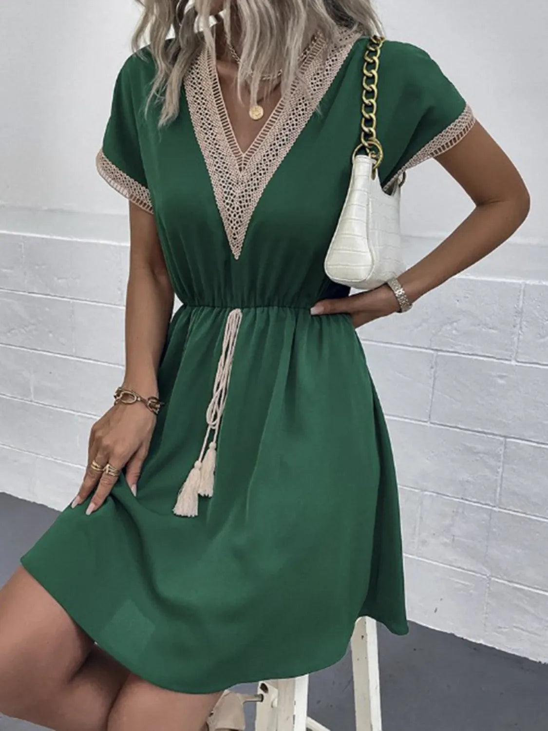 V-Neck Short Sleeve Plus Size Dress