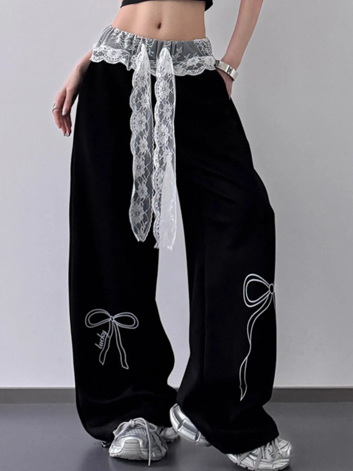 Lace Belt Wide Leg Pants