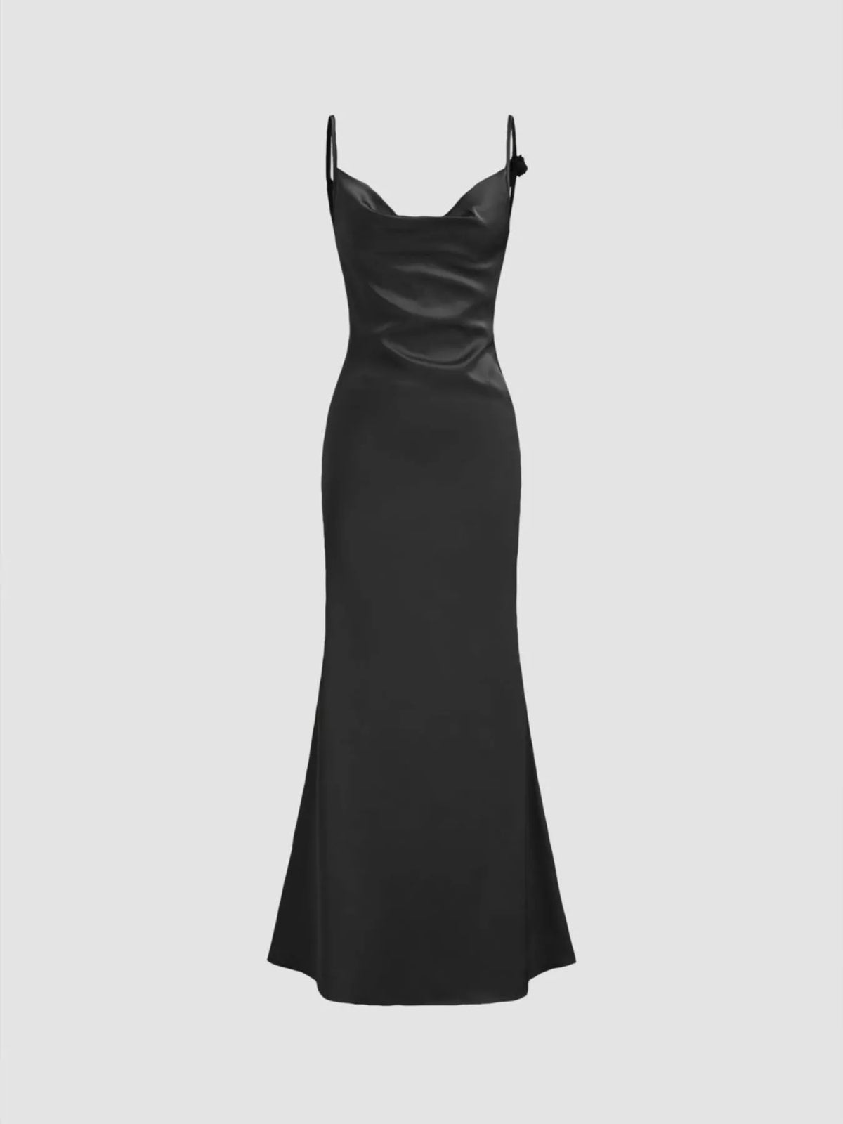 Cowl Neck Satin Maxi Dress in Black