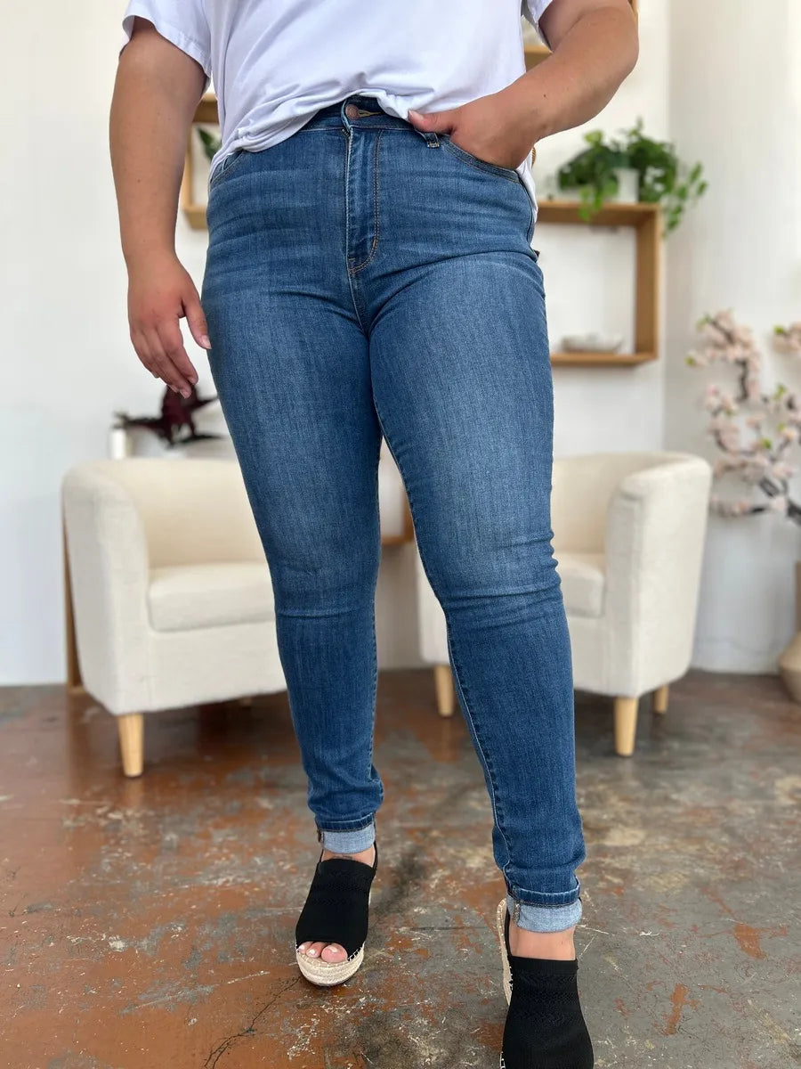 Judy Blue Cuffed-Hem Skinny Jeans in Medium Wash