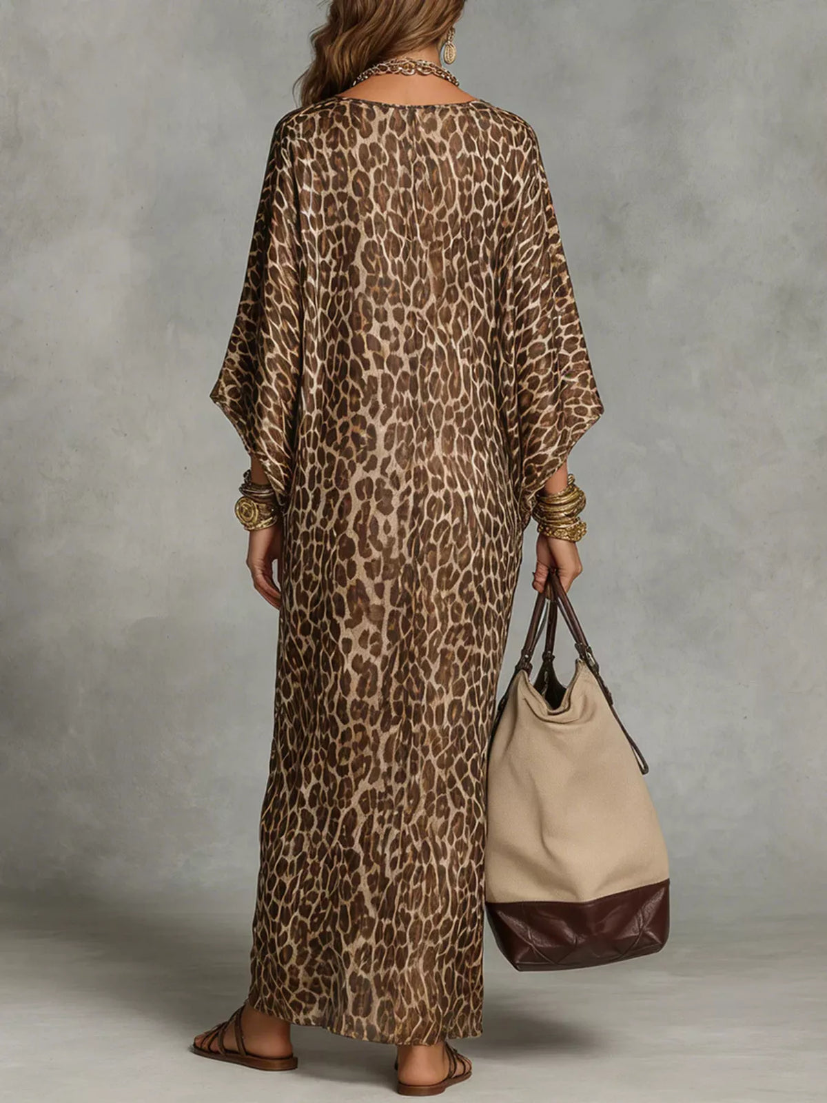 V-Neck Maxi Dress in Leopard Print