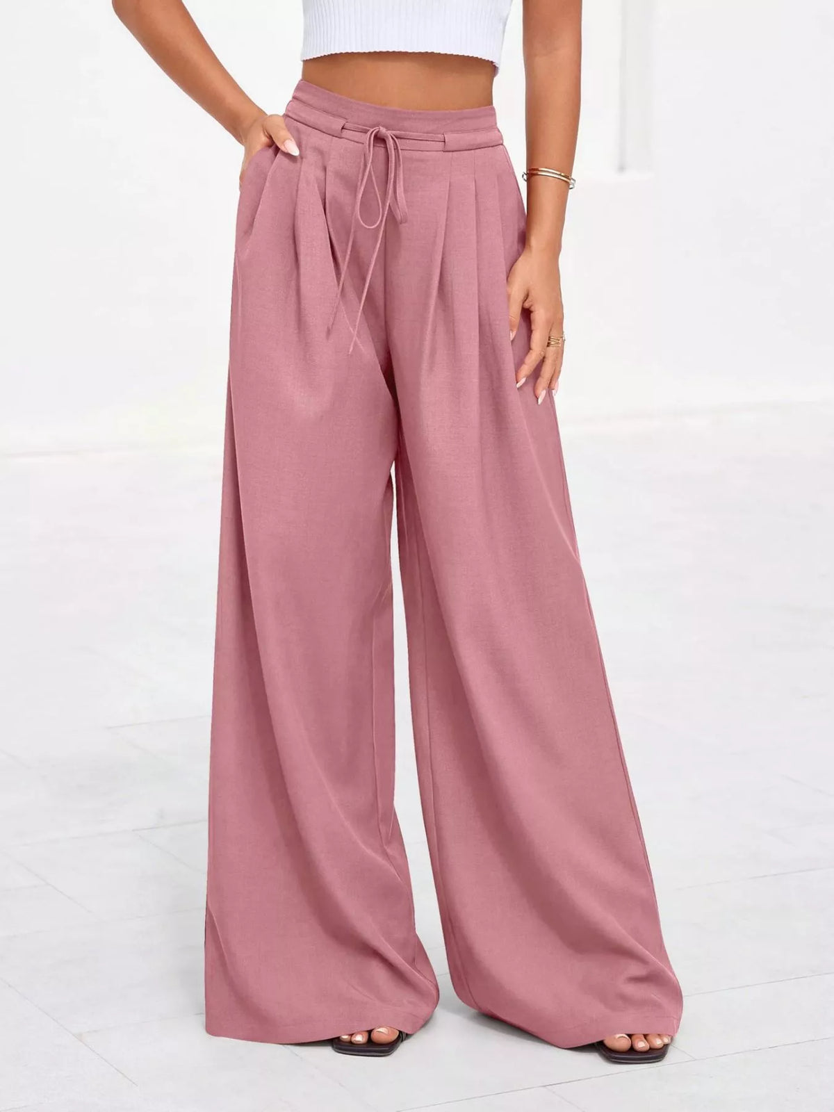 High-Waisted Pleated Wide-Leg Pants