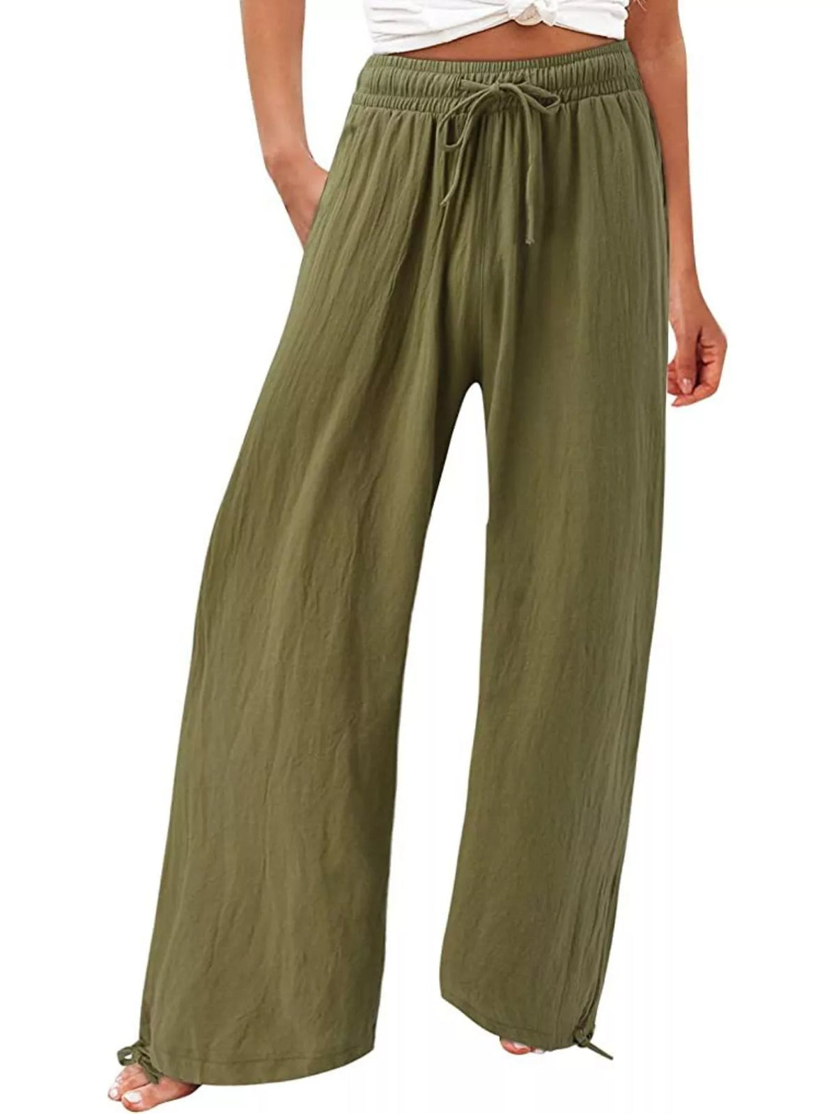 Drawstring Wide-Leg Plus Size Pants