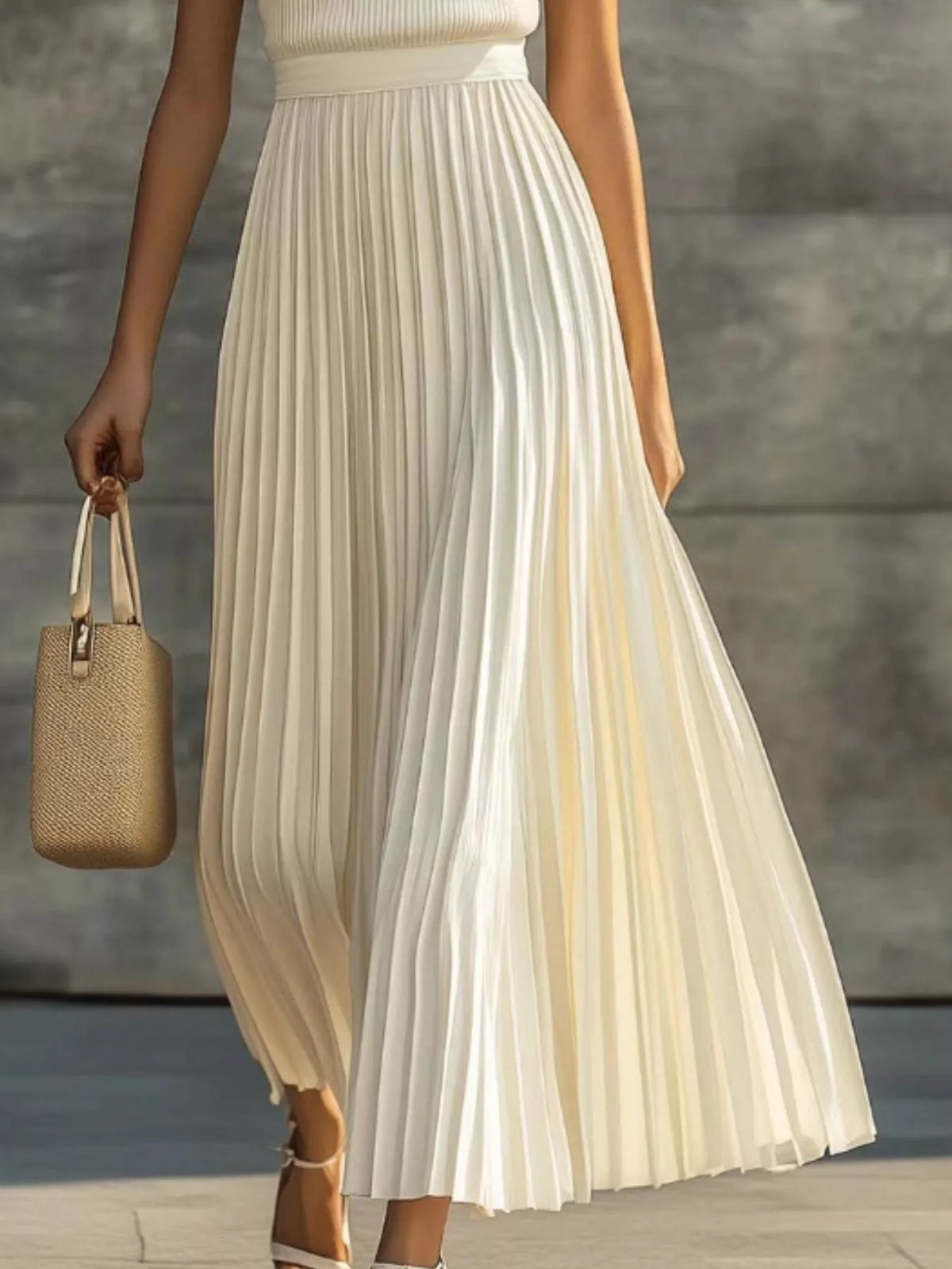 Ribbed Sleeveless Maxi Dress in Beige