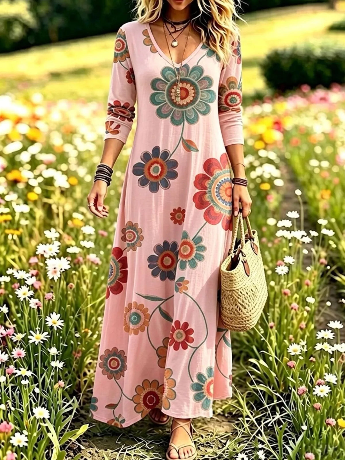 Floral Print Long Sleeve Maxi Dress