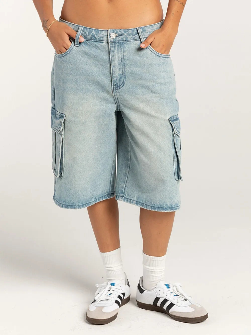 Mid-Rise Button-Front Denim Shorts by Y.Y@Denim