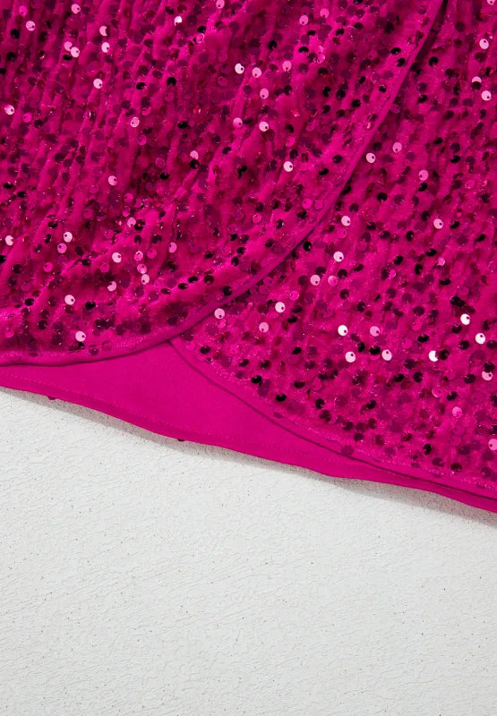 Sequin Surplice Mini Dress in Deep Rose
