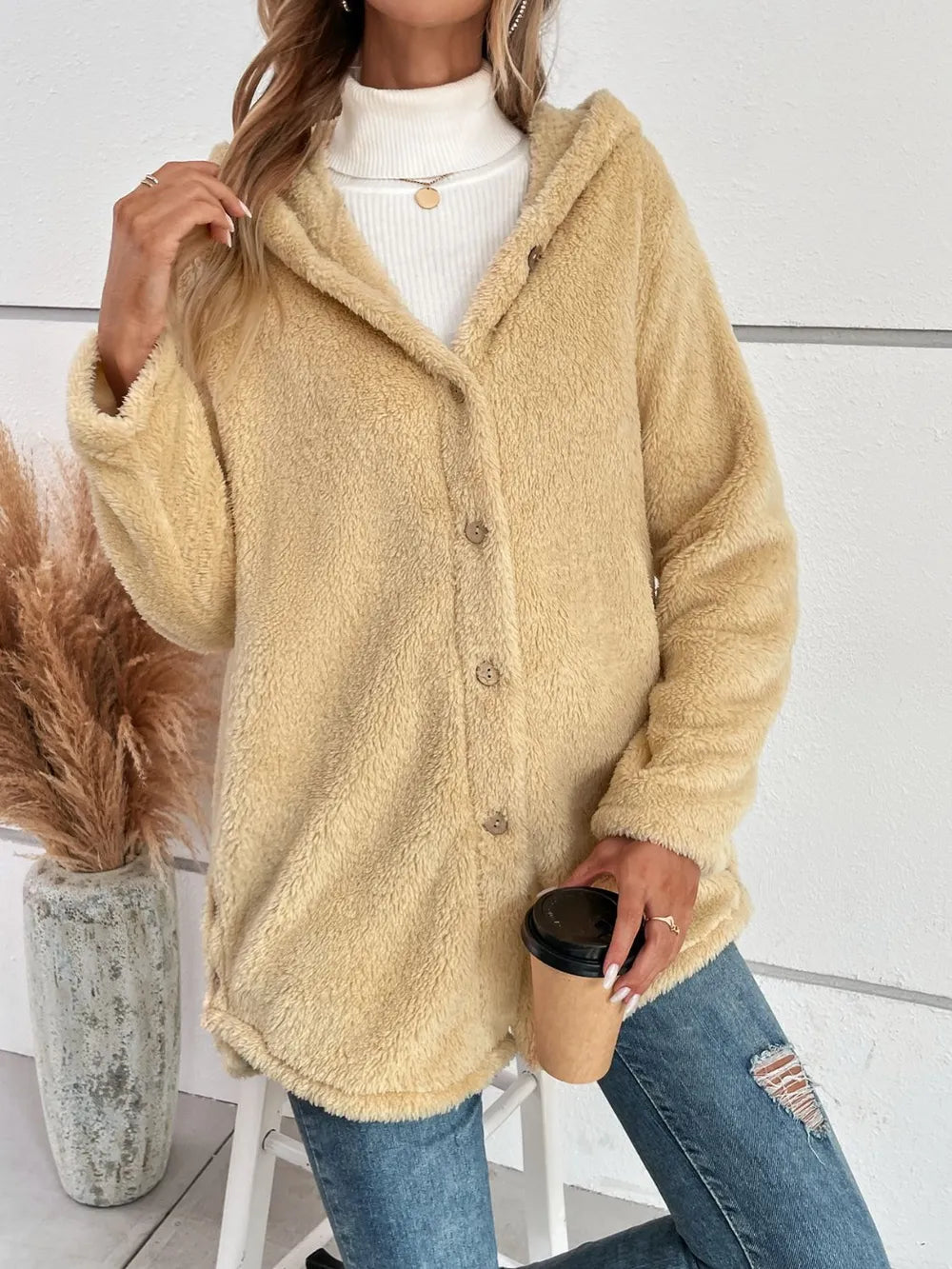 Fuzzy Hooded Jacket in Pastel Yellow
