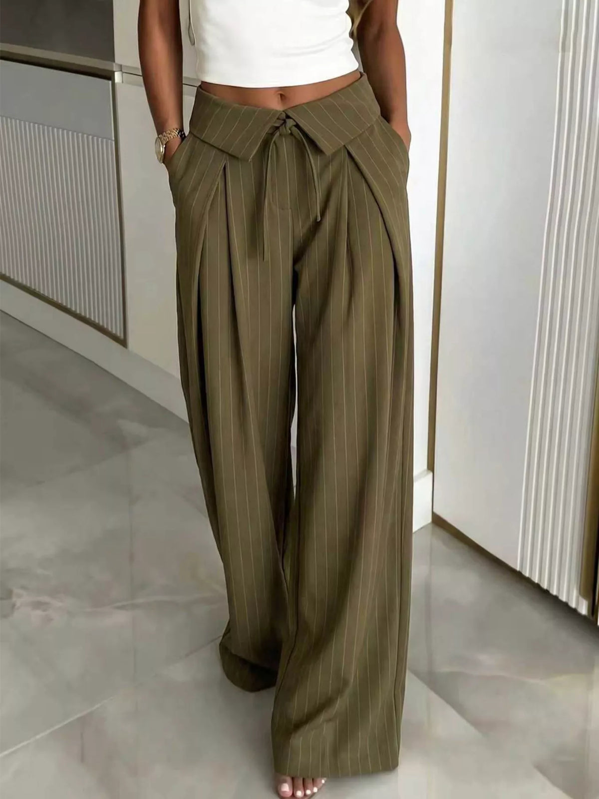 High-Waisted Pinstripe Wide-Leg Pants