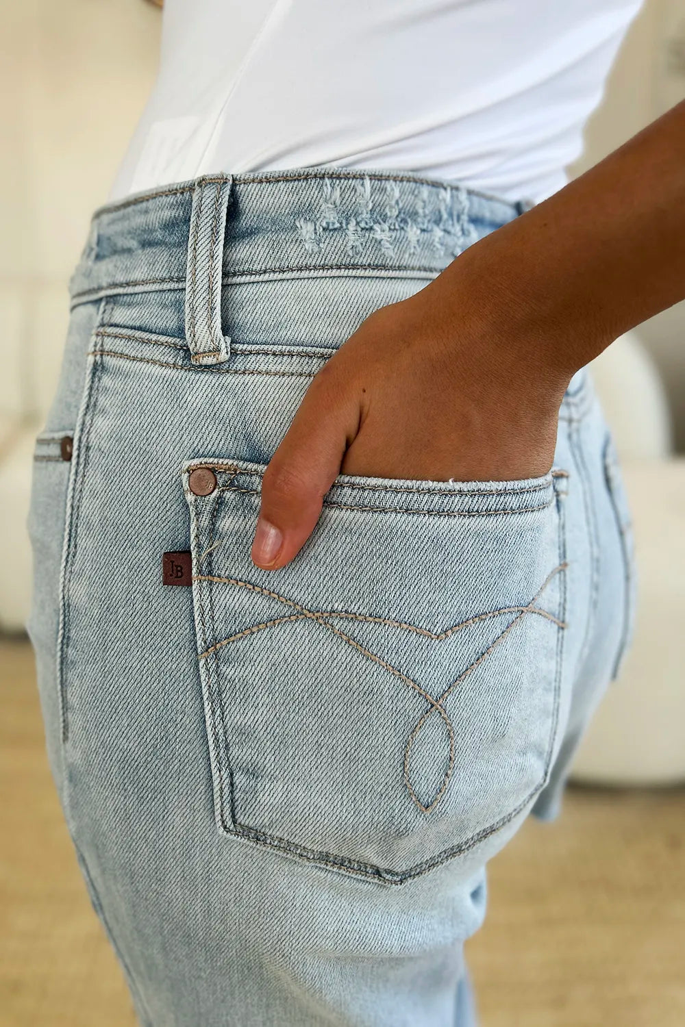Judy Blue High Waist Distressed Straight Jeans in Light