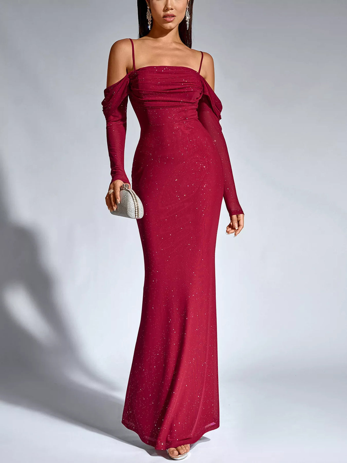 Long-Sleeve Glitter Mermaid Maxi Dress