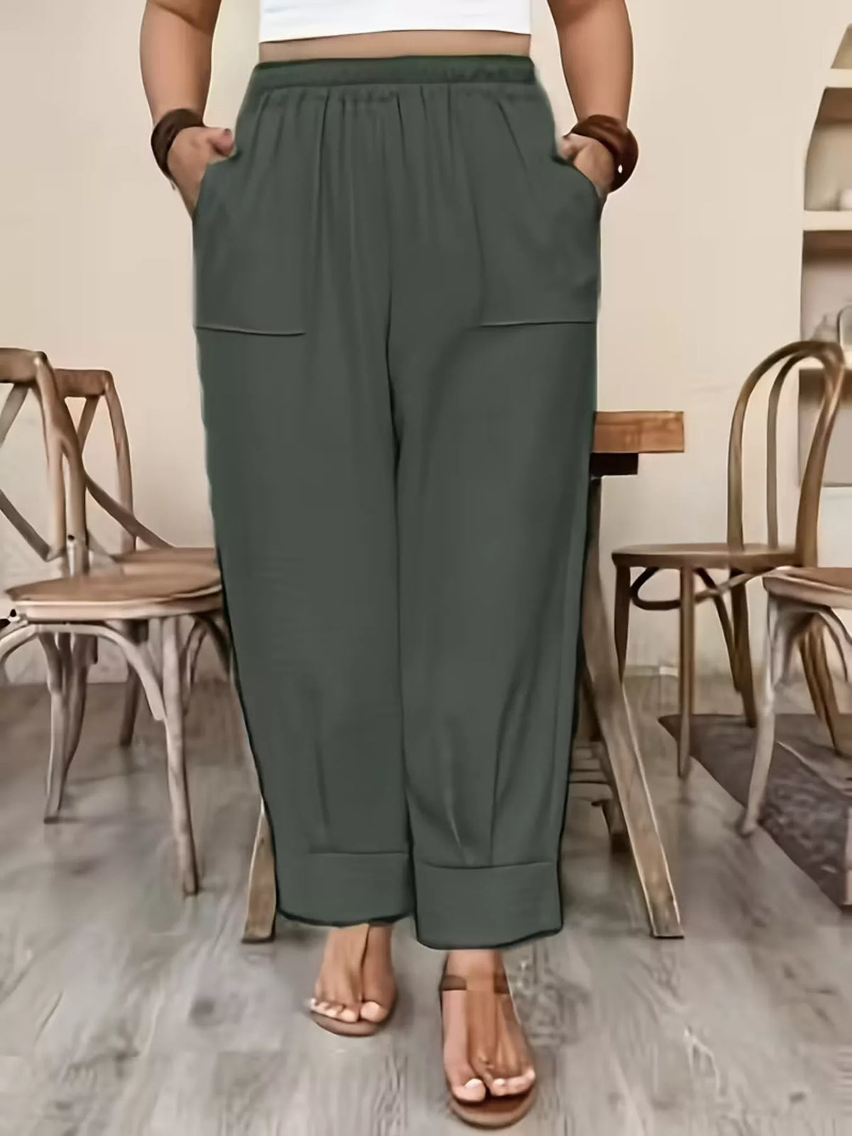 Plus Size Elastic Waist Pants with Pockets