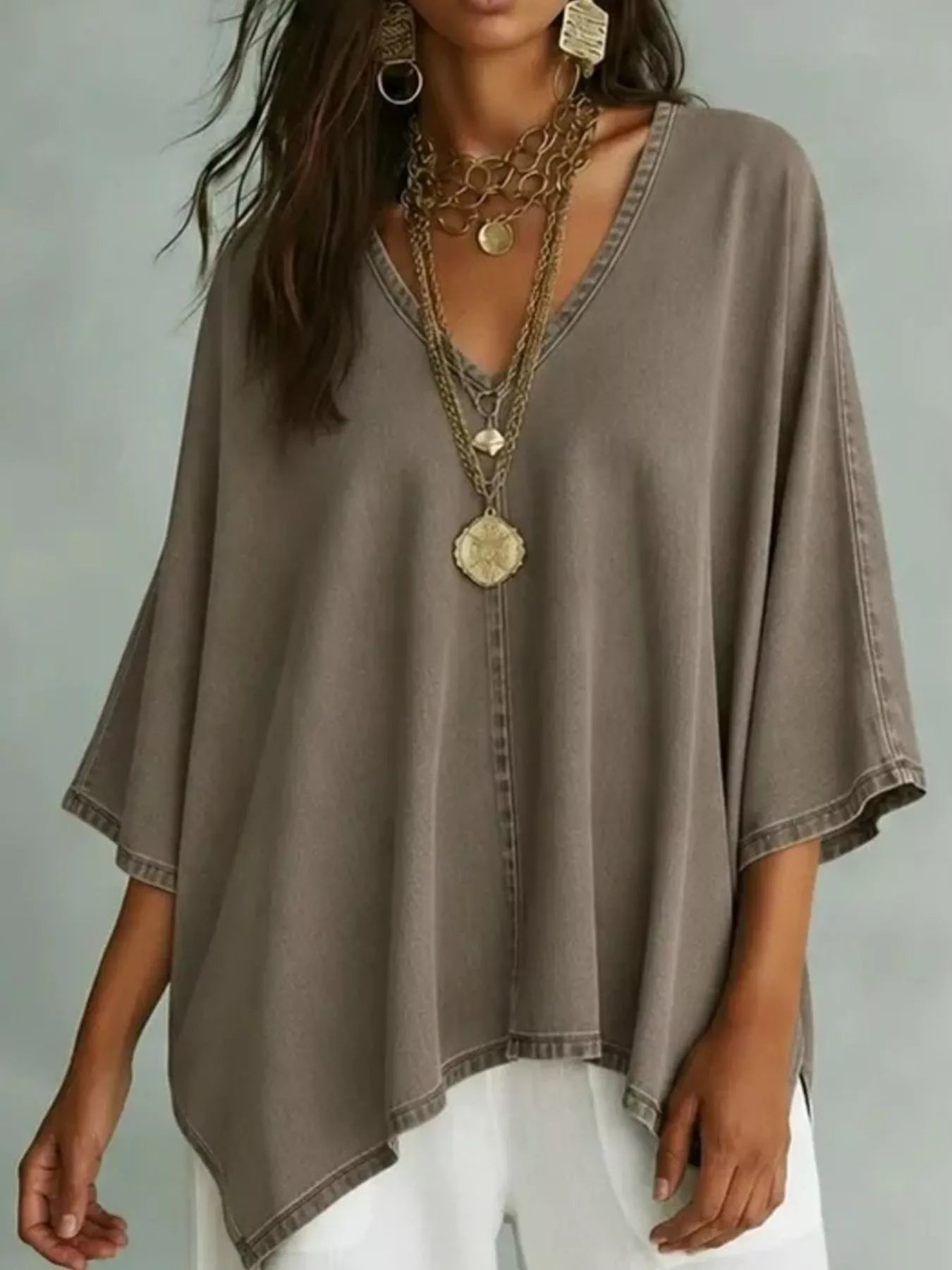 V-Neck Batwing Sleeve T-Shirt
