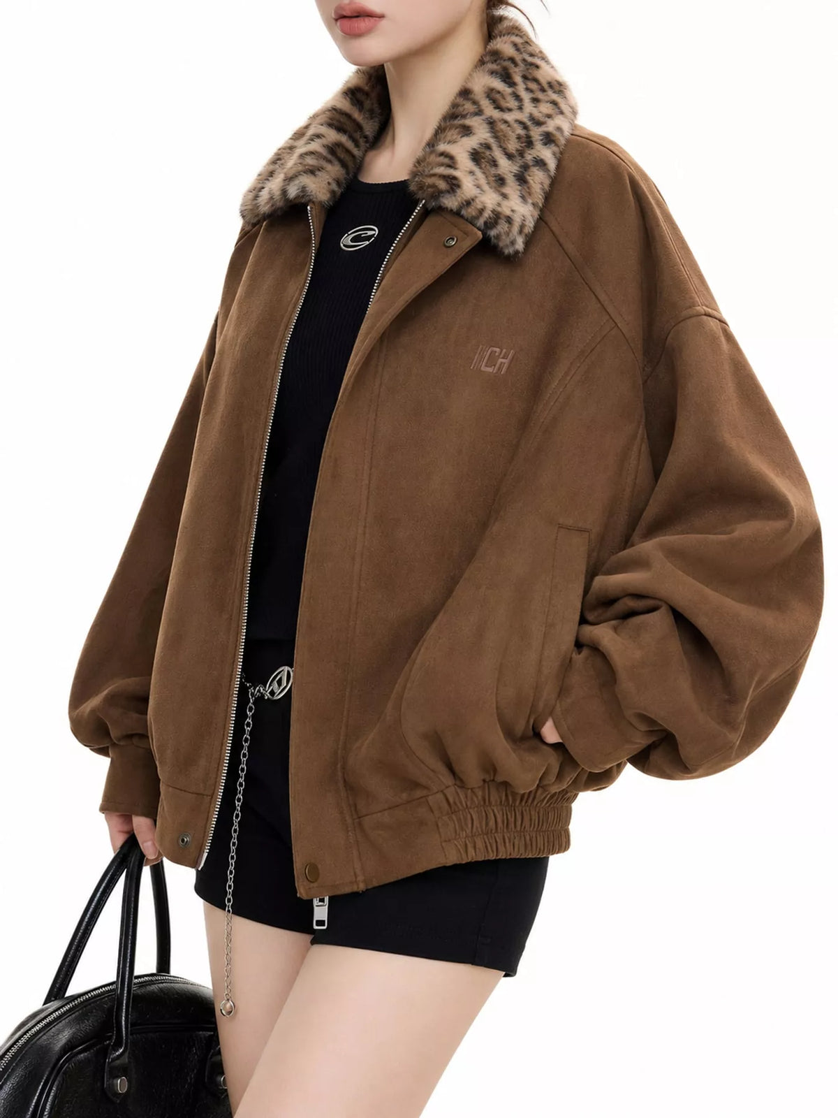 Faux Fur Collar Zip-Up Jacket
