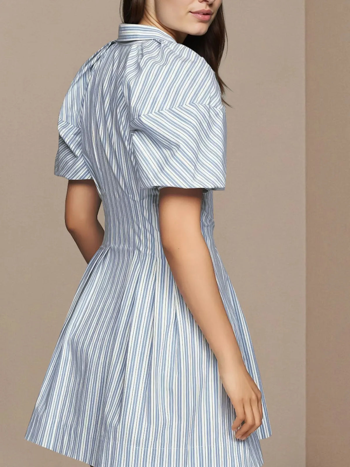 Striped Button-Front Shirt Dress in Azure Blue