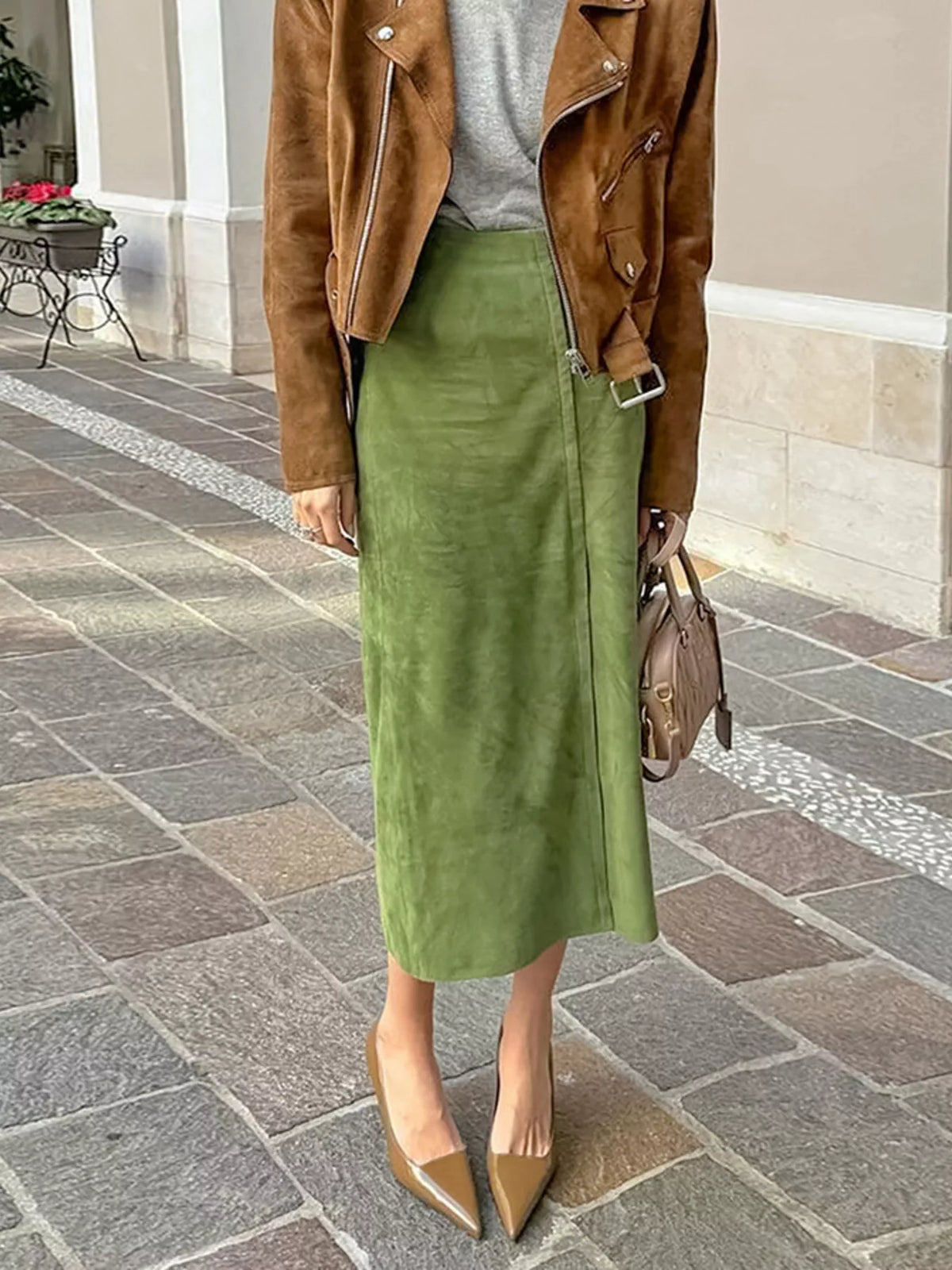 Slit Midi Skirt in Matcha Green