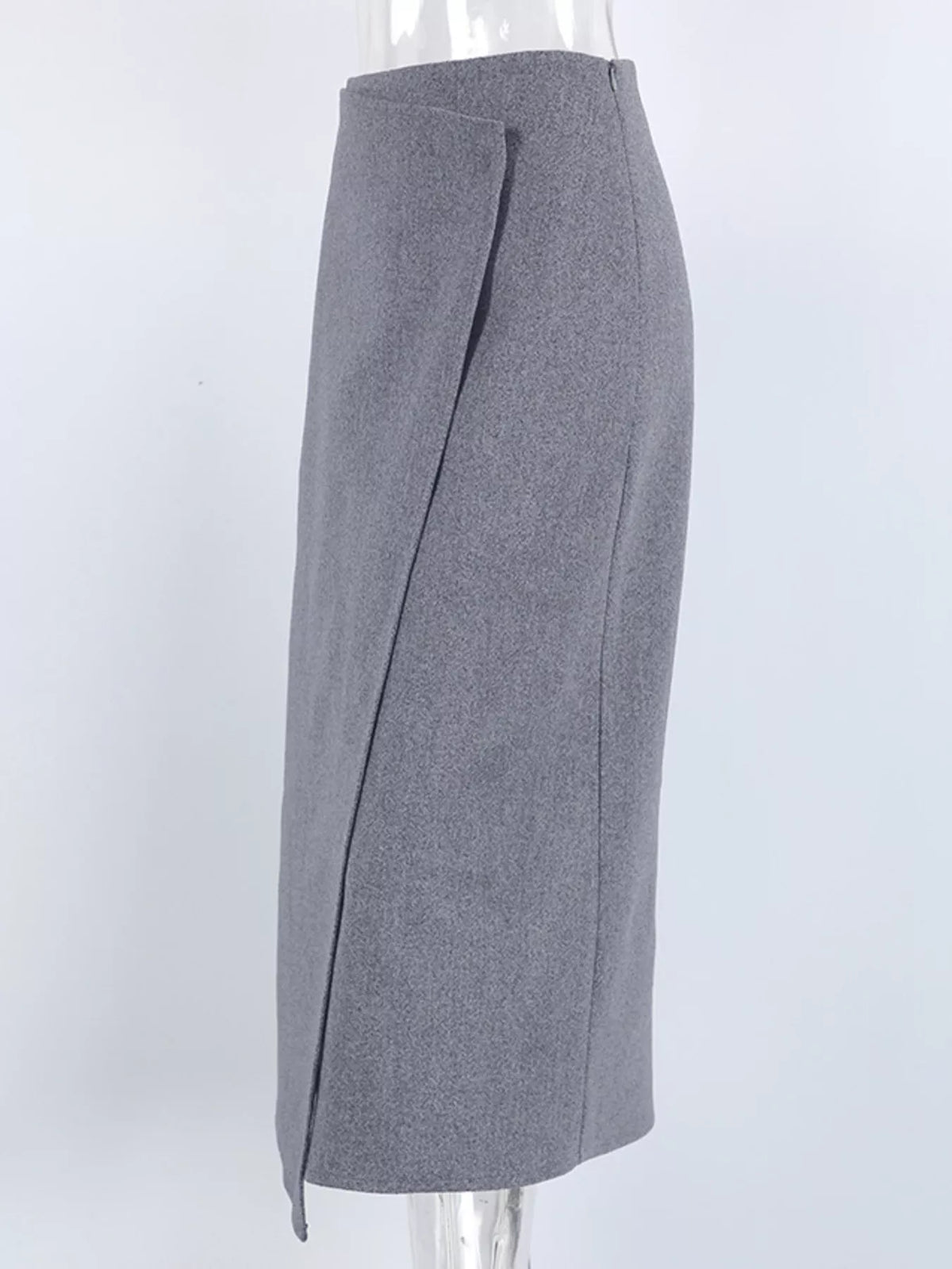 High-Waisted Wrap Midi Skirt in Gray