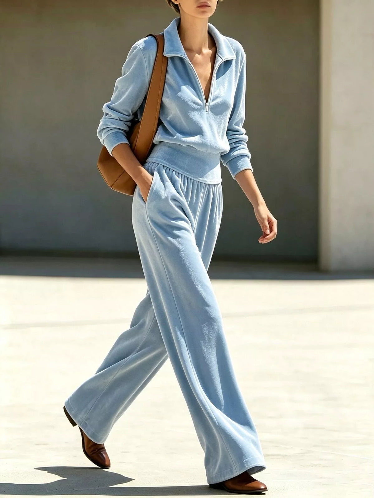 Half-Zip Sweatshirt and Wide-Leg Pants Set