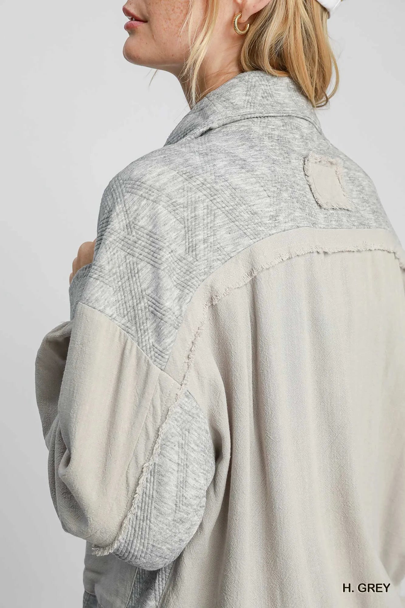Umgee Two-Way Jacquard Jacket in Heather Grey in H. grey