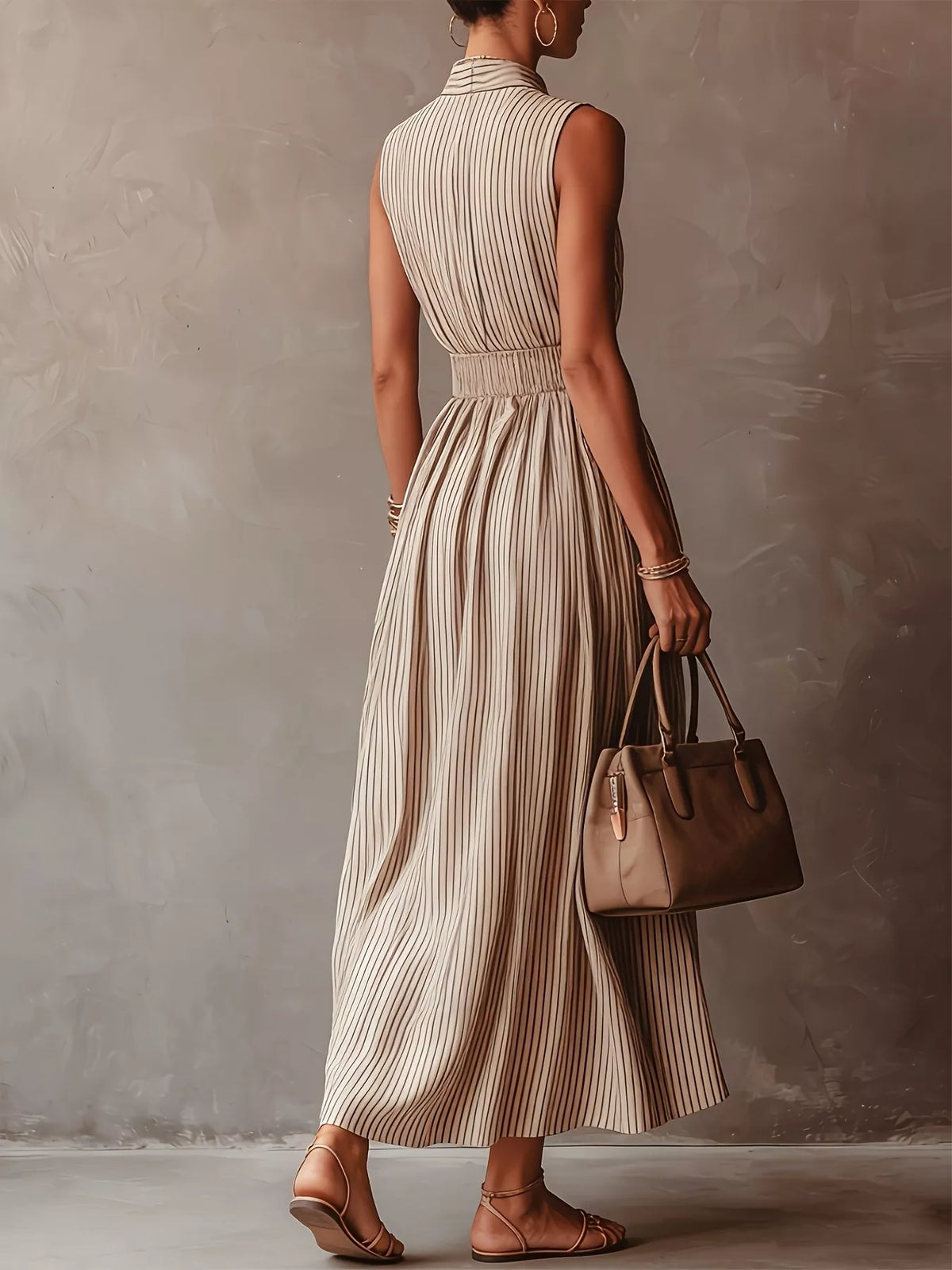 Striped Smocked Mock Neck Maxi Dress
