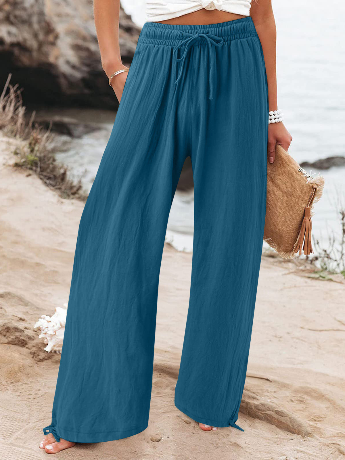 Pocketed Drawstring Wide Leg Pants