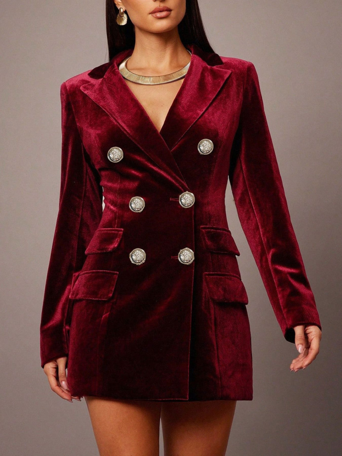Double-Breasted Velvet Blazer Dress