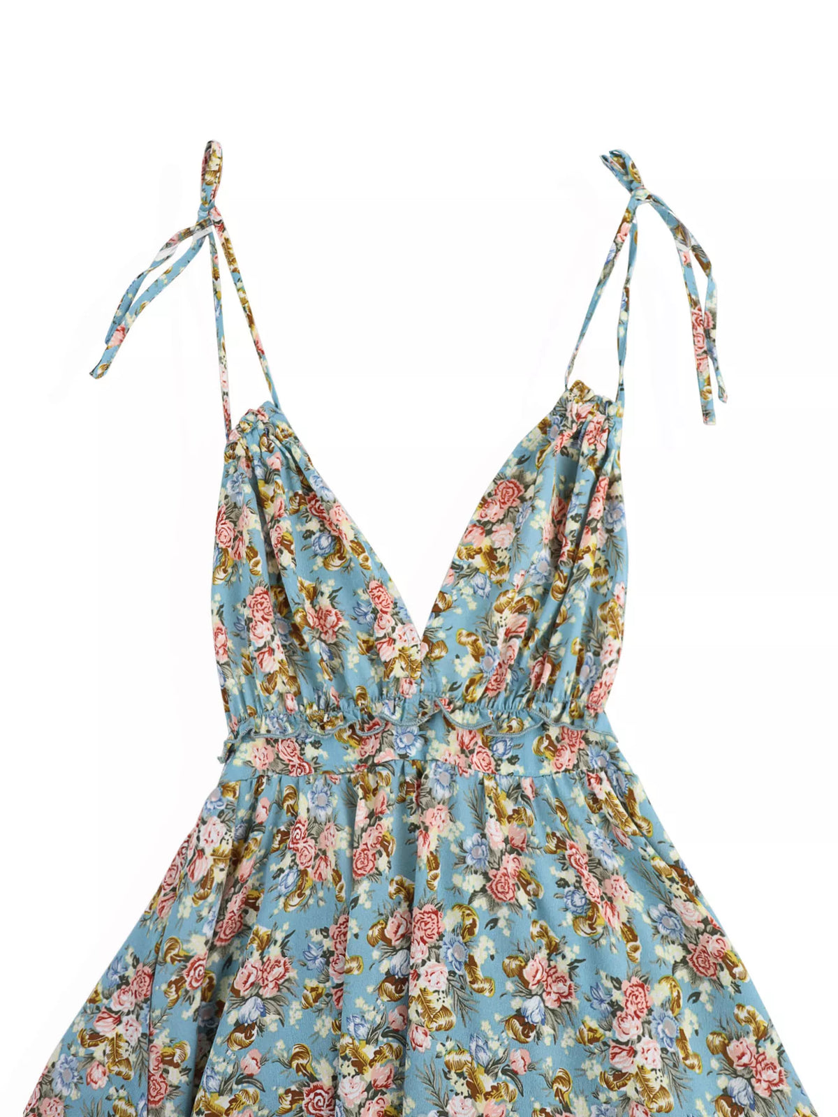 Floral Print Halter Mini Dress in Sea Blue