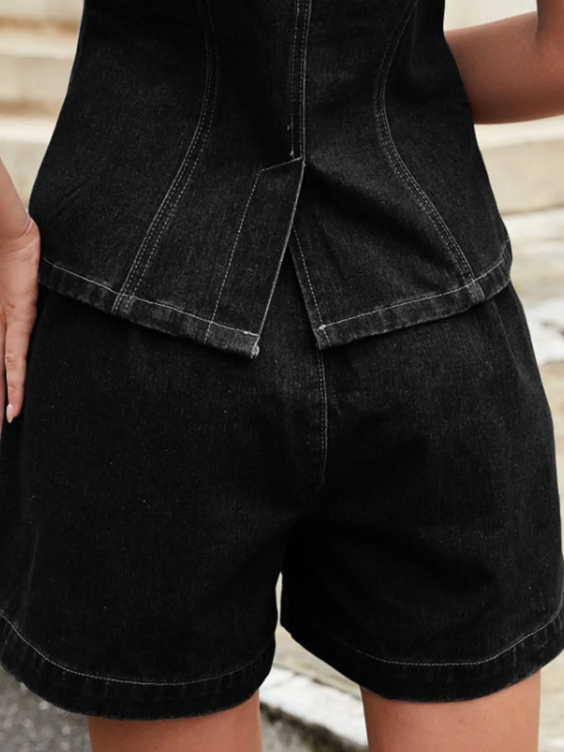 Button-Down Vest and Shorts Denim Set by Moni Wear