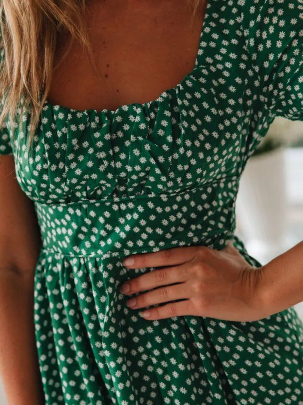 Printed Square Neck Midi Dress by Ease Mee