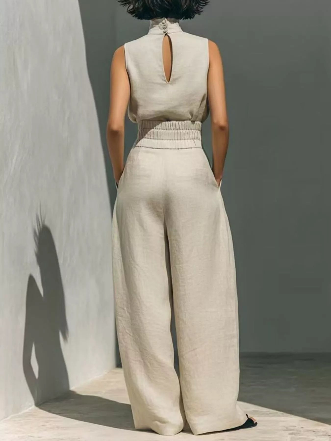 Smocked Waist Wide-Leg Jumpsuit