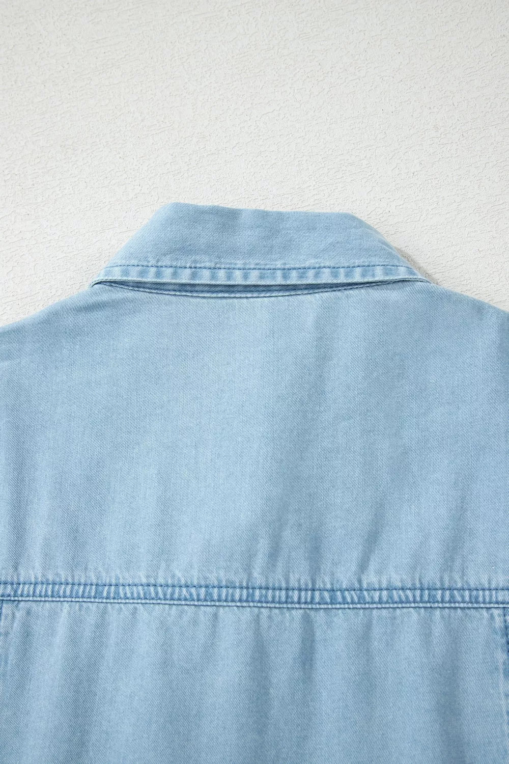 Collared Bubble Sleeve Denim Dress in Light Blue