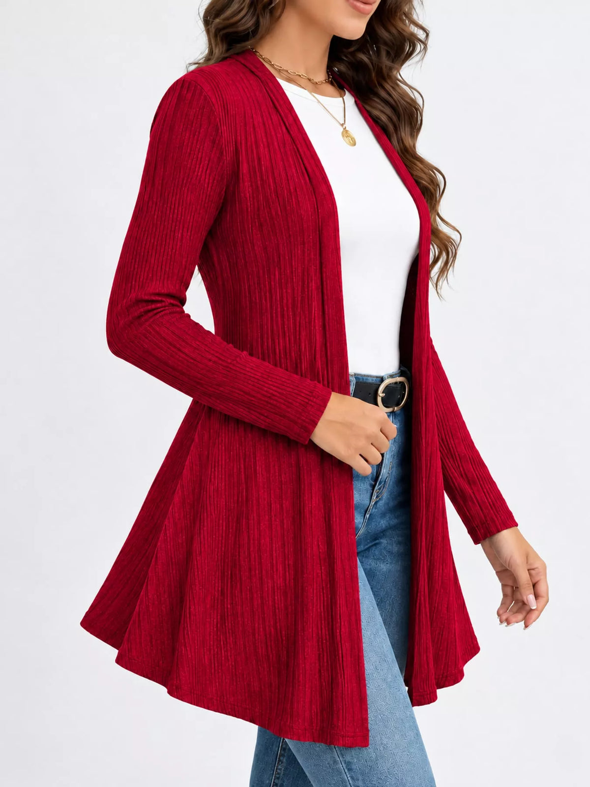 Ribbed Knit Open-Front Cardigan