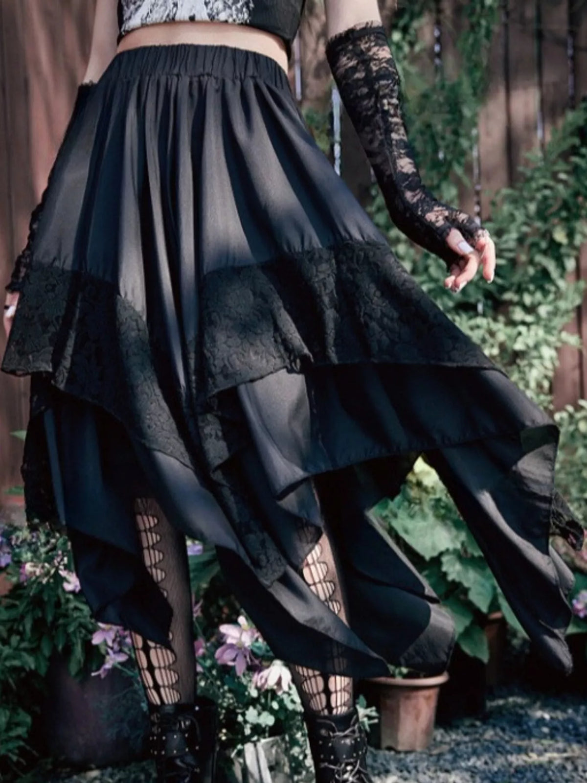 Asymmetrical Tiered Lace Skirt, Plus Size