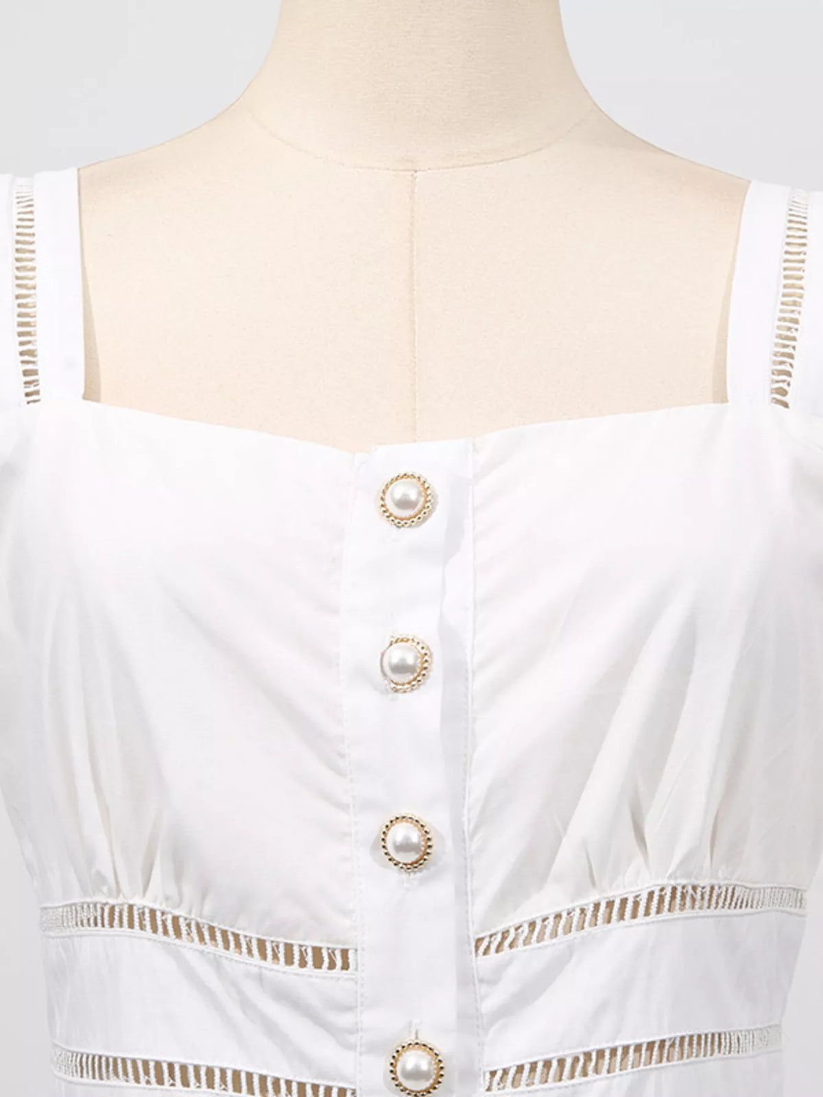 Sleeveless Eyelet Embroidered Button-Down Midi Dress in White