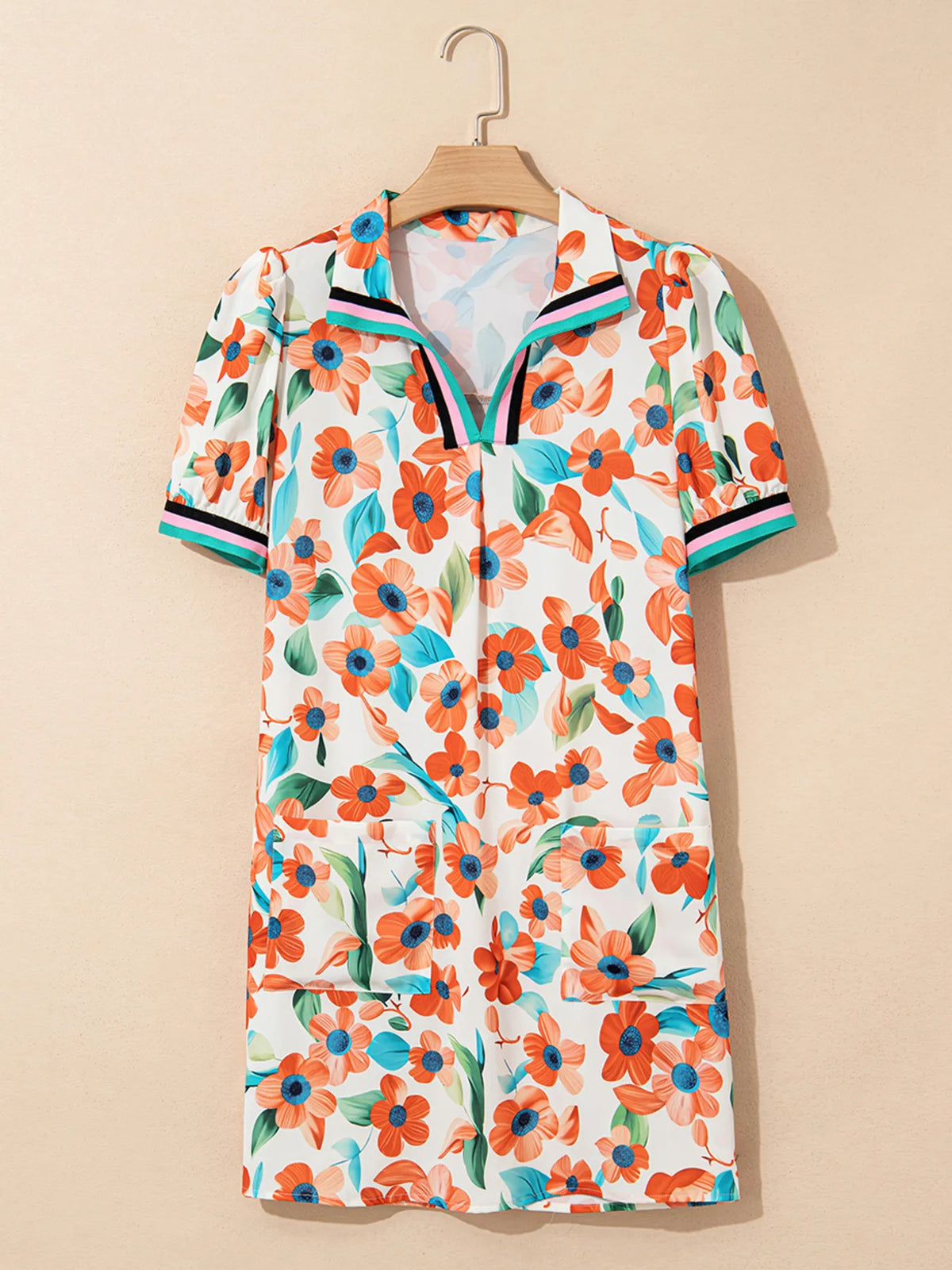 Contrast Trim Floral Tiered Mini Dress