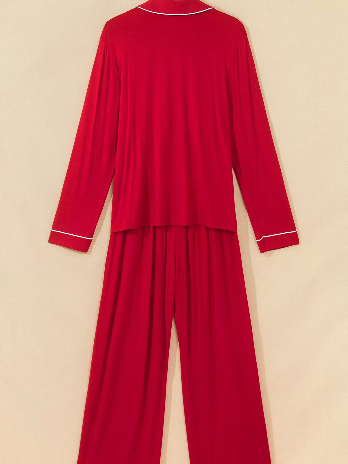 Bow Pocket Long Sleeve Pajama Set in Deep Red